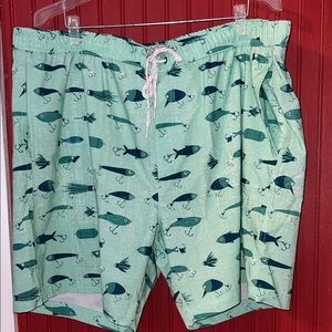 Ocean+ Coast Men's Fish Print Swim Trunks - Green 44